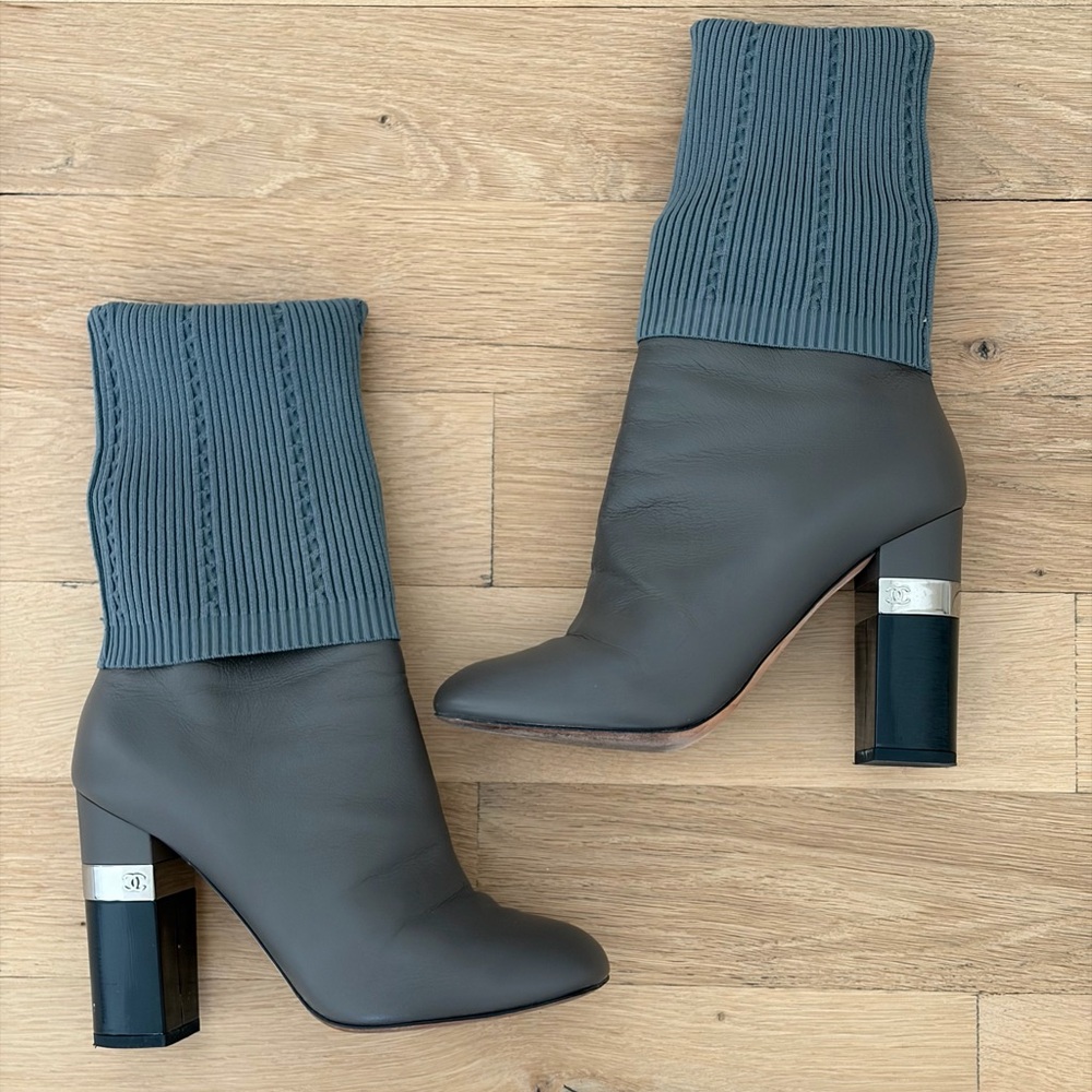 Chanel 2016 Gray Leather Sock Boot